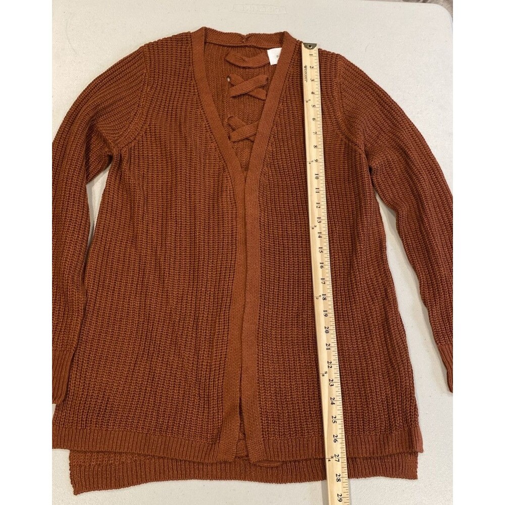 NEW Stitch Fix Cardigan Womens Medium Burnt Orange Crochet X Back Travel Minimal - Picture 4 of 6
